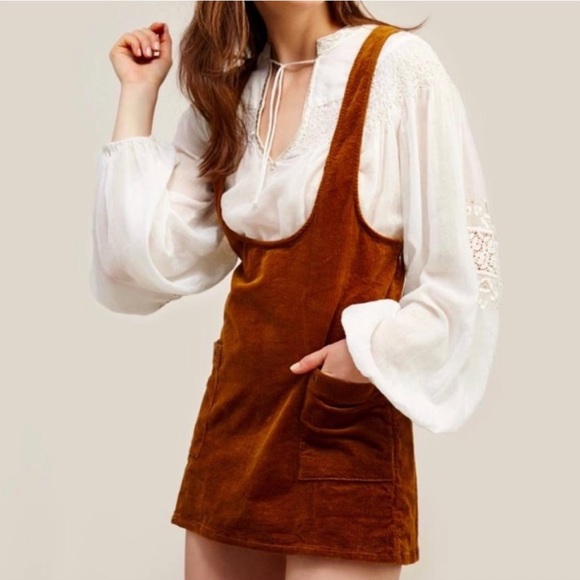 Free People Dresses & Skirts - Free People Devoted To You Brown Corduroy Jumper Size 4